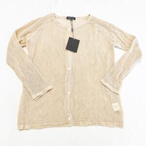 Fibflx French Chic Versatile Crochet Cardigan Off White Button Front Size OS NWT